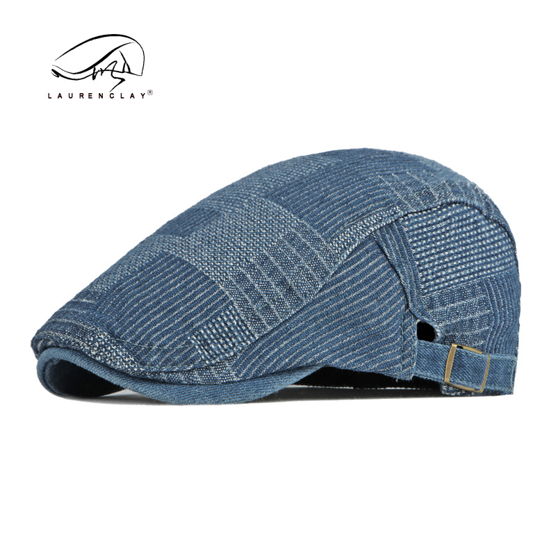Primavera y verano lavado Denim boina unisex retro británico casquillo enarbolado casual personalizado pintor sombrero delantero