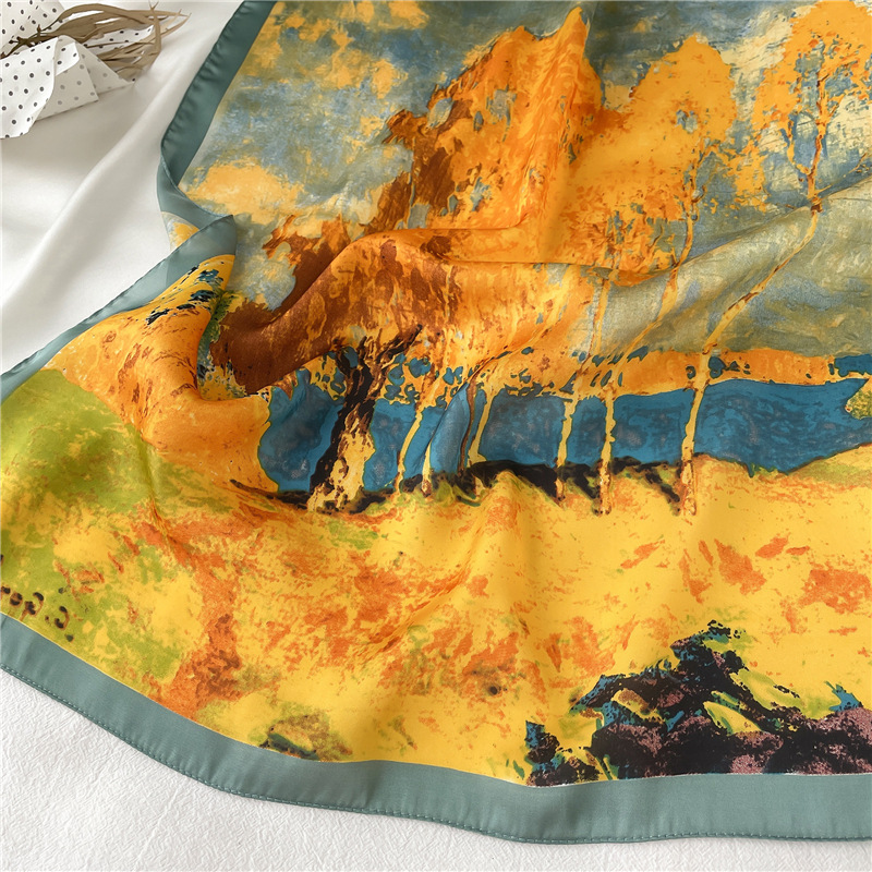 Foulard in seta stile pittura a olio sciarpa quadrata per capelli_voghion.com