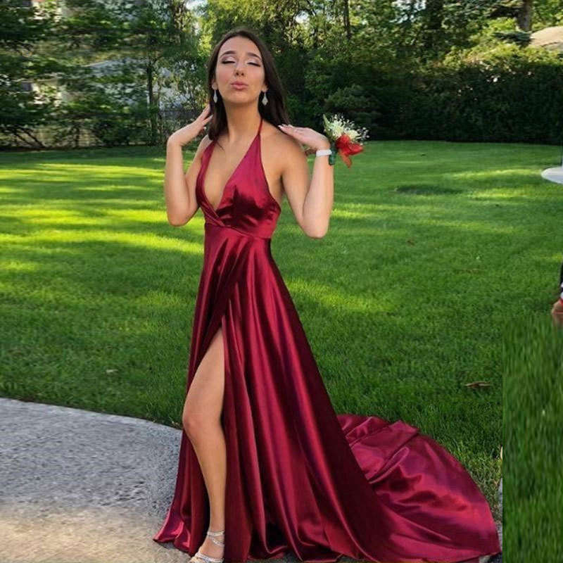 El comercio exterior de Europa y América Amazon AliExpress deseo de las mujeres vestido de noche sexy profundo V vino rojo vestido de noche image 3