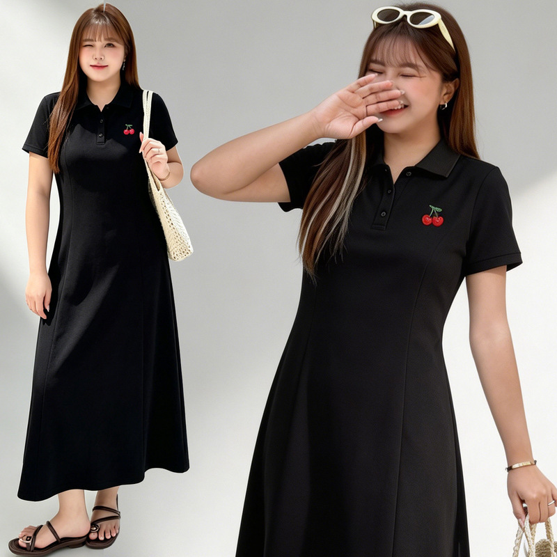 120kg Plus Size Dress for Women, New Summer Style, Slimming Waist, Black Little Black Dress, Short-Sleeved A-Line Long Dress 120kg Plus Size Dress for Women, New Summer Style, Slimming Waist, Black Little Black Dress, Short-Sleeved A-Line Long Dress