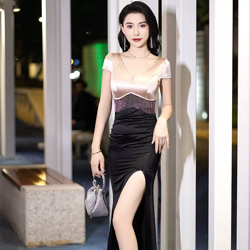 晚礼服女2025夏季新款性感夜店装夜场显瘦工装礼服裙V领长款