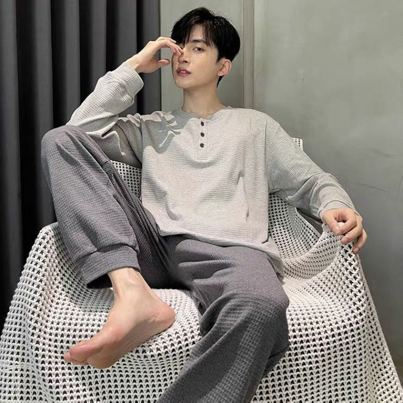 남성용 잠옷 봄, 가을 면화 긴팔 청소년 신사복 가을, 겨울 겉옷 대형 가정복 세트