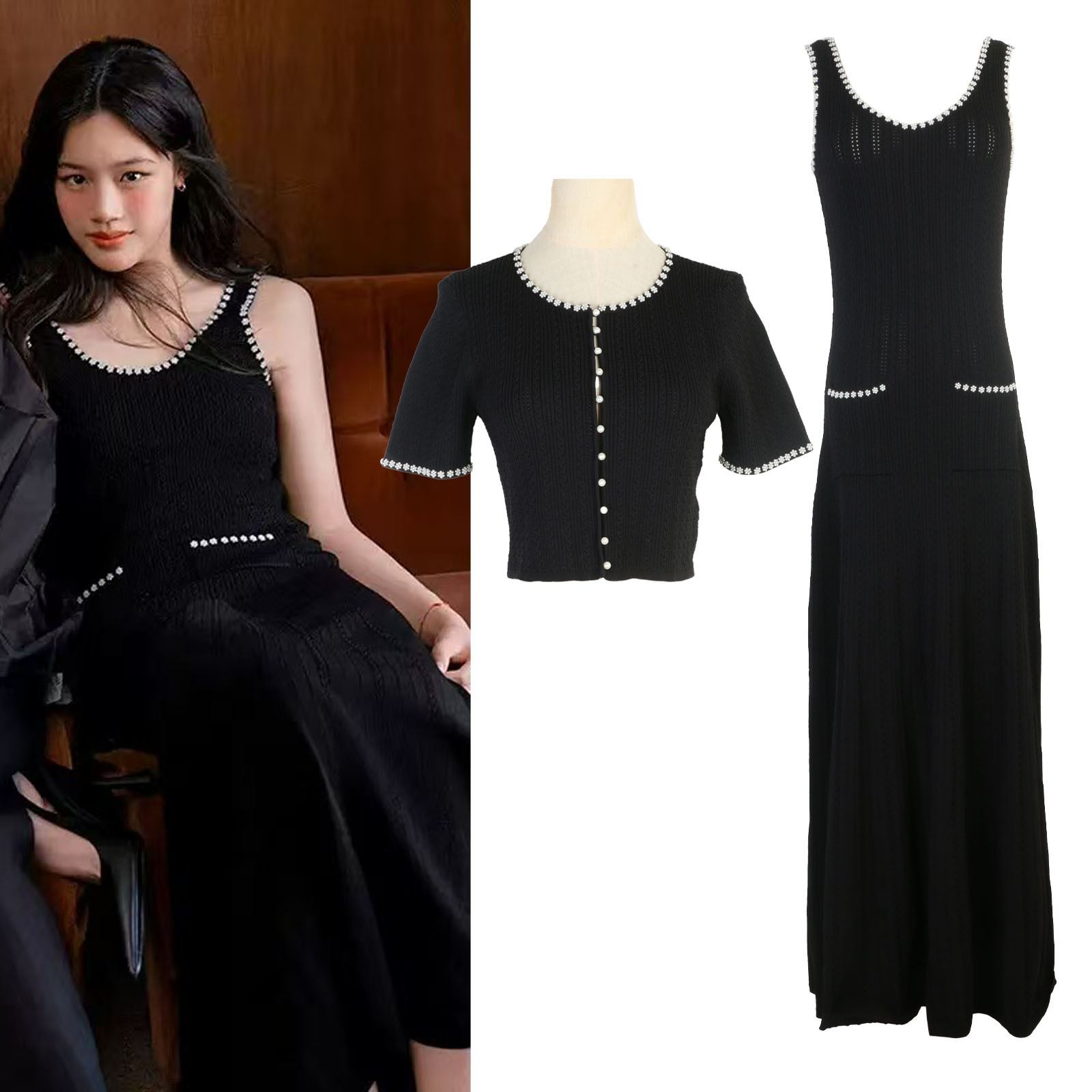 Sp Sleeveless Dress Pure Color Slim Waist Summer New Women's French Celebrity Daughter Round Neck Sleeveless Long Dress