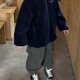 YH不退不换 25冬季新款童装摇粒绒立领双面绣花 儿童立领夹克风衣