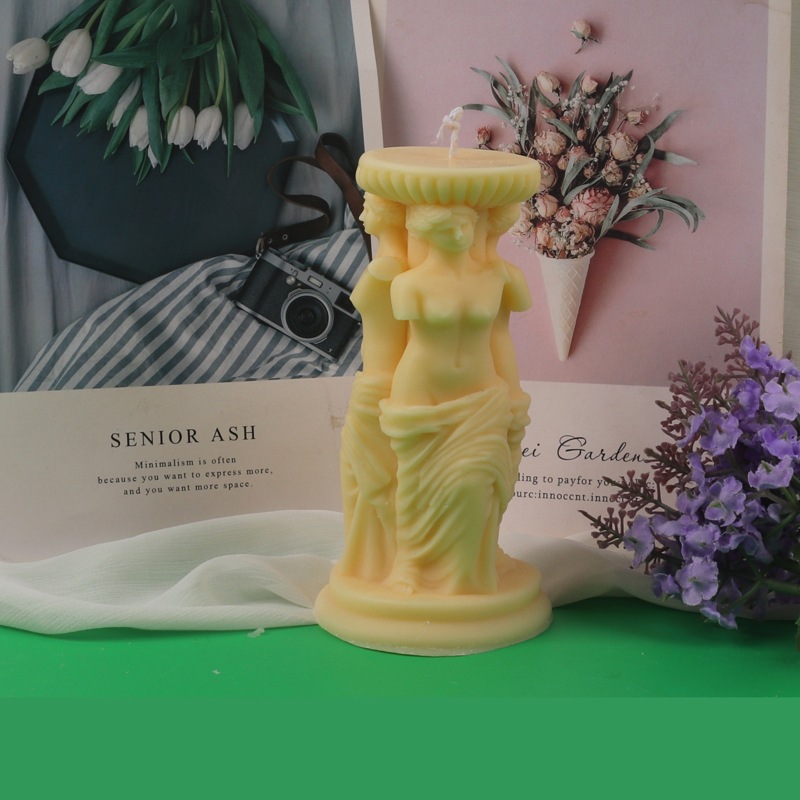 Estilo europeo retro columna romana Venus diosa cabeza retrato fondant molde DIY aromaterapia yeso vela molde de silicona