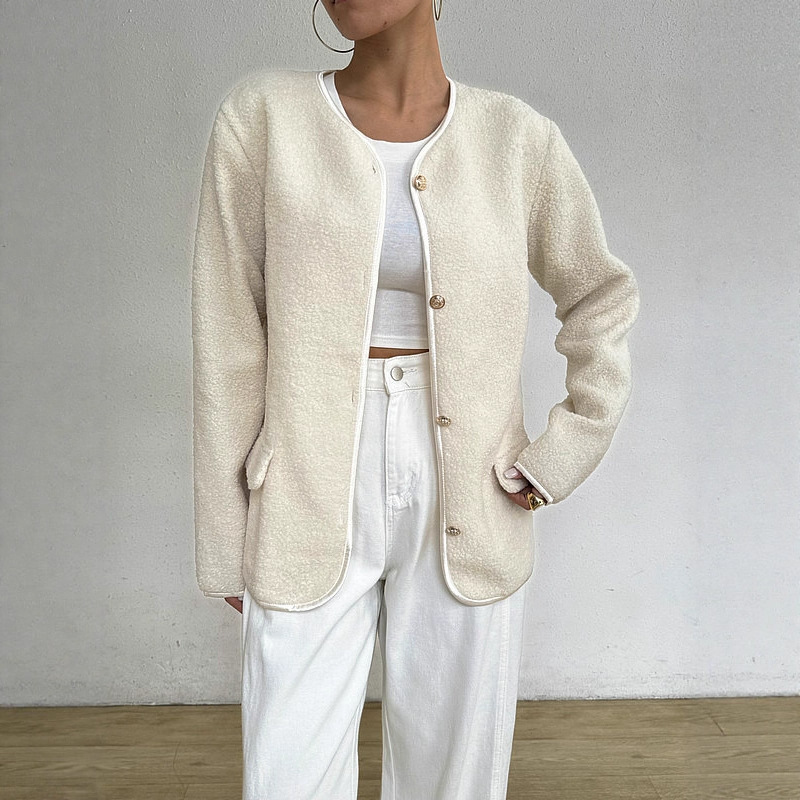 2025 Korean New Winter Single Women's Retro Round Neck Imitation Cashmere Warm Cut Out Needle Cardigan Knitted Jacket 2025 Korean New Winter Single Women's Retro Round Neck Imitation Cashmere Warm Cut Out Needle Cardigan Knitted Jacket