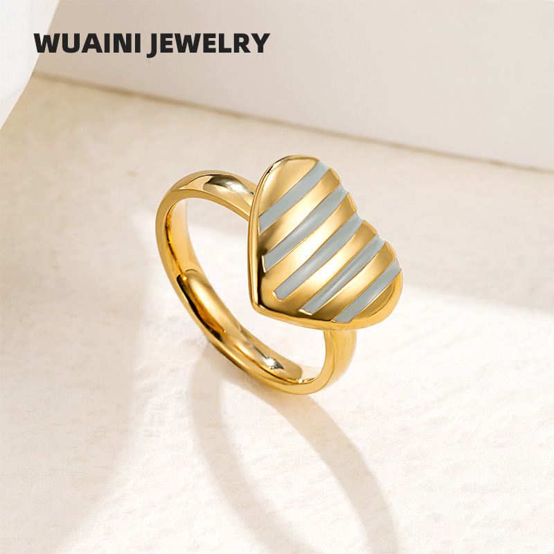 Women's Gender Wholesale Jewelry Streetwear Color Block Heart Shape Titanium Steel Enamel Rings