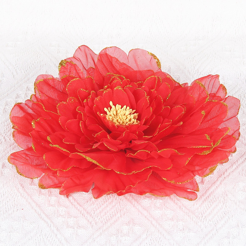 Wholesale Peony National Color 23cm Silk Flower High-End Fabric Bright Edge Palace Han Dynasty Accessories Western Style Hairpin Jewelry Head Flower