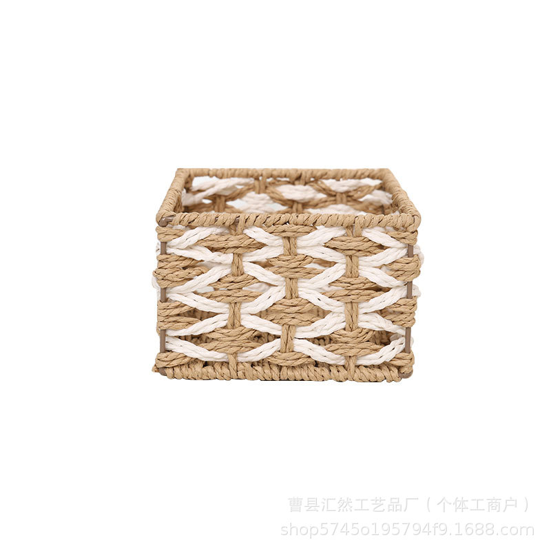 Fabricante al por mayor simple caja de almacenamiento de artículos de escritorio trenzado cesta de almacenamiento de bocadillos cosméticos juguetes cesta de almacenamiento