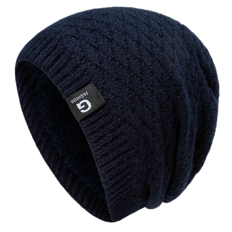 New checkered knitted with plush insulation in winter, elastic and cold resistant pullover, wool hat for men_voghion.com