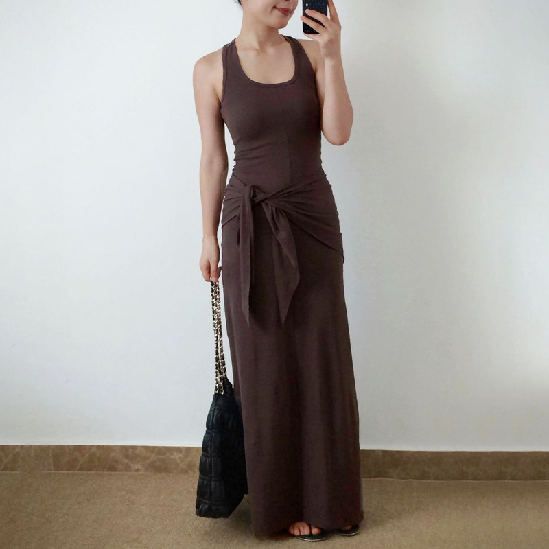 Lazy Two-Piece Waist Strap Venus Goddess Long Dress 25 Summer U-Neck Sleeveless Racer Vest Dress for Women