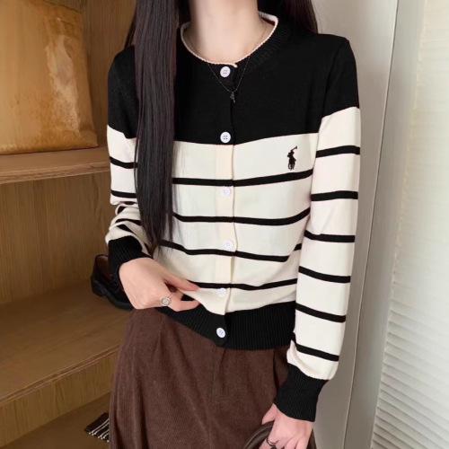 Korean Color Block Striped Embroidered Knit Cardigan for Women Spring Casual Short-Sleeve Soft and Fluffy Sweater Top for Women
