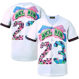 Cross-Border Foreign Trade Printed Baseball Uniform Team Baseball Cardigan Softball Foreign Trade Retro Jersey Short-Sleeved Buttons