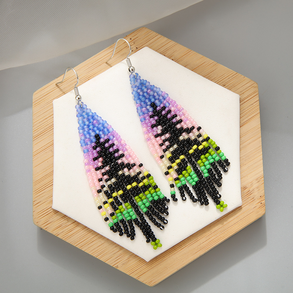 Christmas Festival Bohemian Christmas Tree Color Block Seed Bead Women's Drop Earrings 1 Pair