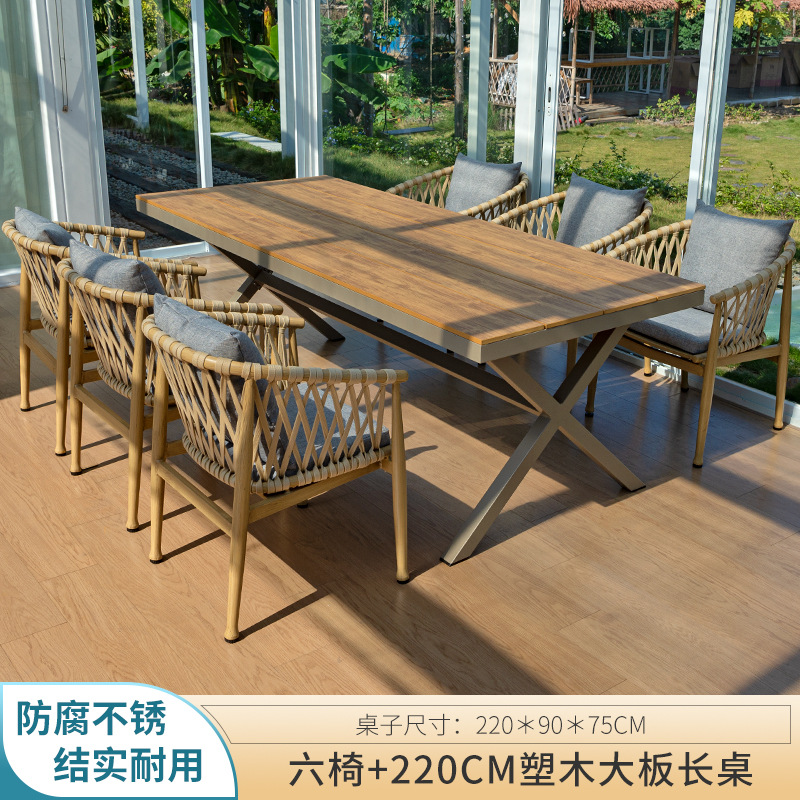 Seis sillas 220cm mesa larga de madera de plástico