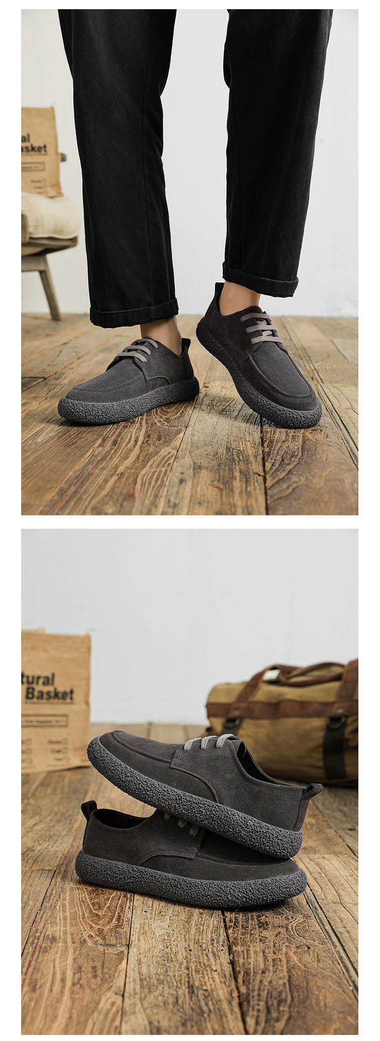 Spring new leather suede cowhide low-top lace-up outdoor wear-resistant retro casual shoes_vogvips.com
