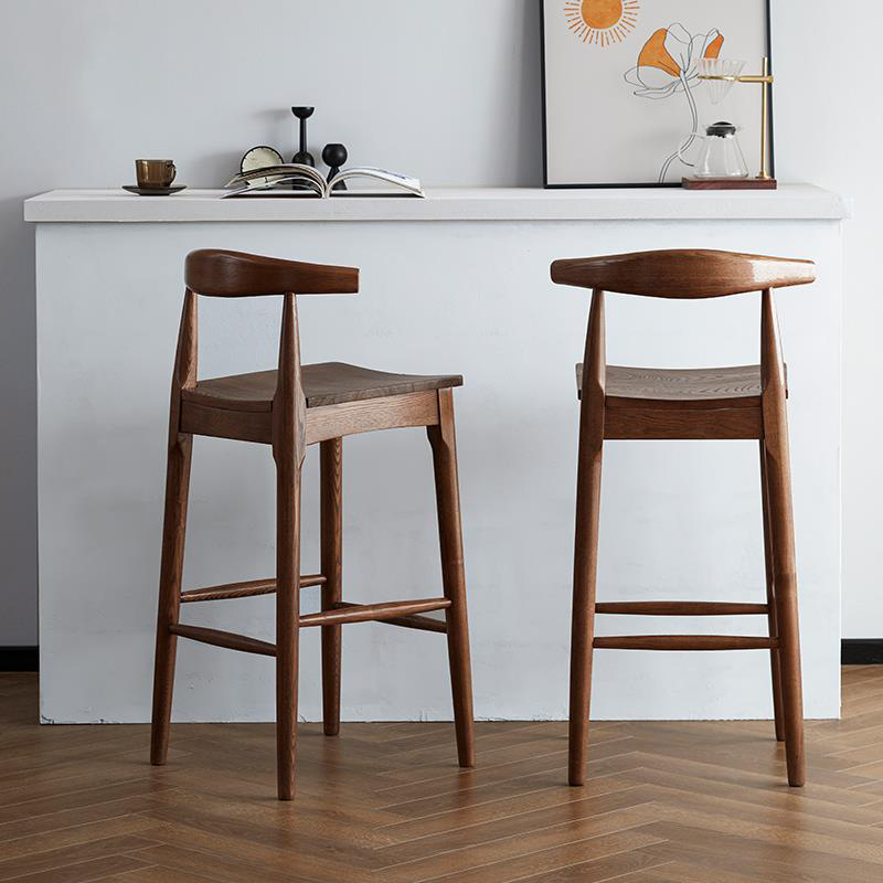 Black walnut bar stool modern simple home Japanese solid wood bar stool Nordic island stool round stool 