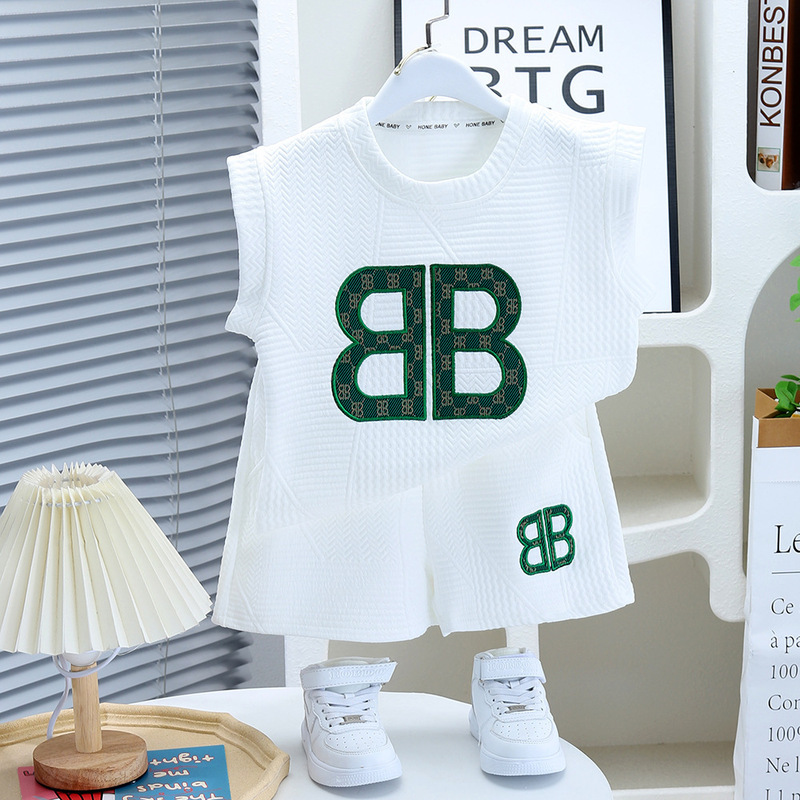 クロスボーダー子供服【刺繍モデル】男の子ベストスーツ新しい子供ネットセレブ服子供クールでハンサムな夏服|undefined