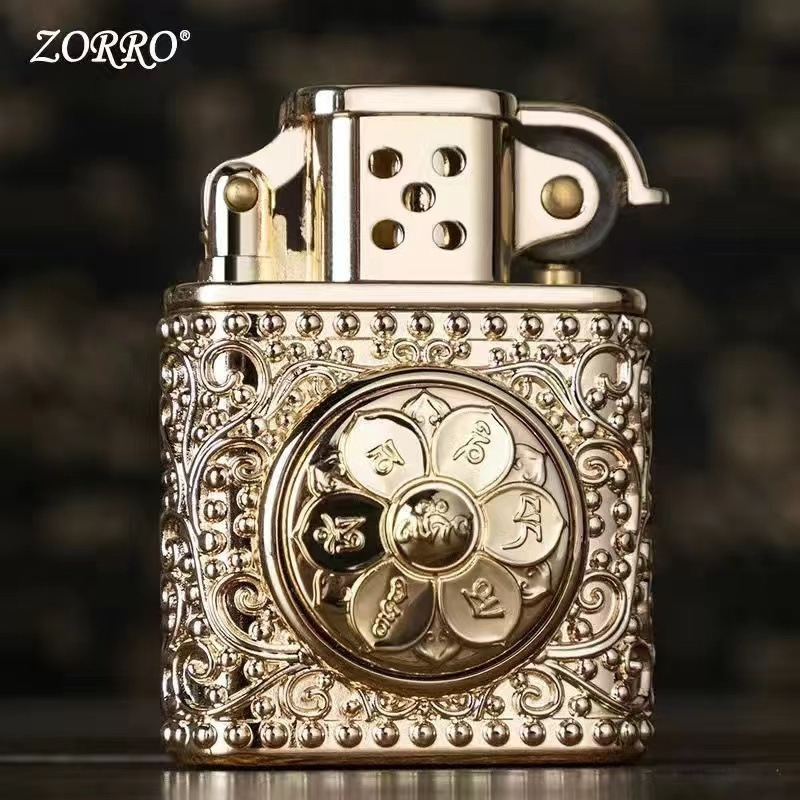 Zorro Z506 Old Nine Gates Armor Kerosene Lighter Six-Word Mantra Retro Grinding Wheel Compass Stress Relief Toy Zorro Z506 Old Nine Gates Armor Kerosene Lighter Six-Word Mantra Retro Grinding Wheel Compass Stress Relief Toy