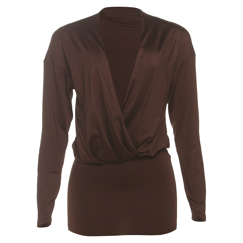 Sexy Bodycon Dress Deep V Neck Long Sleeve Versatile Style Autumn Fashion for Parties and Events Wholesale Available