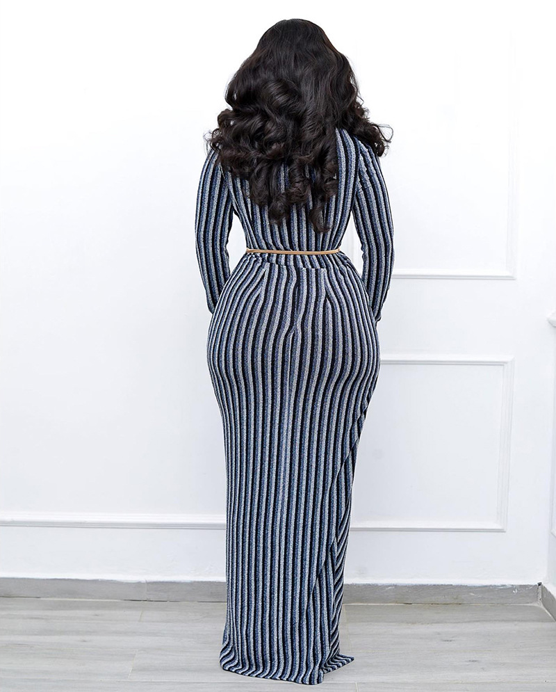 Women's Sheath Dress Vintage Style V Neck Long Sleeve Stripe Maxi Long Dress Daily display picture 11