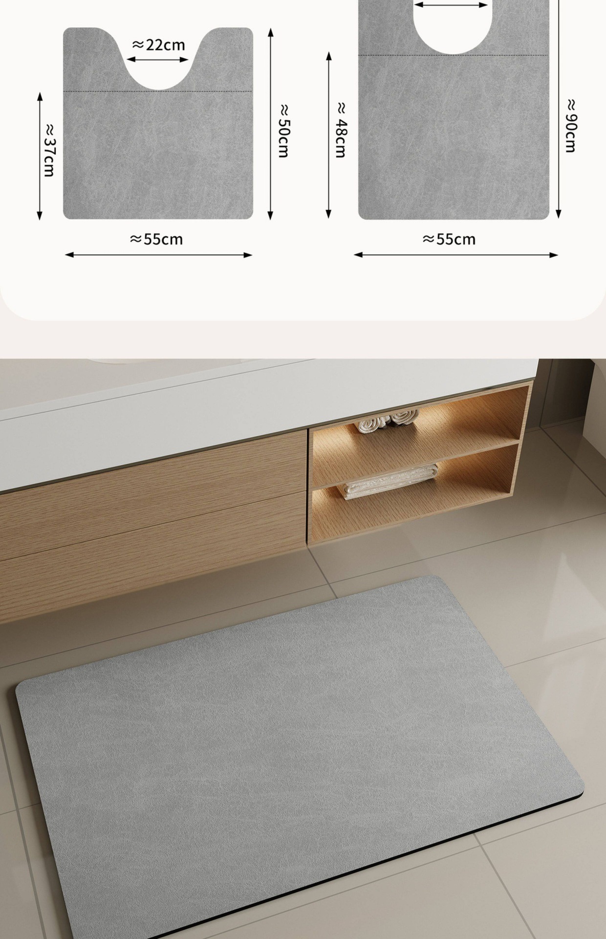 Makeup Room Bathroom Diatomaceous Earth Absorbent Mat, Non-Slip Quick-Dry U-Shaped Mat for Bathroom Entrance and Toilet