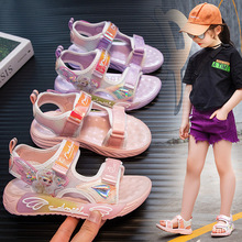 粉紫童鞋女童中大童儿童凉鞋双魔术贴镂空透气凉儿童休闲沙滩鞋