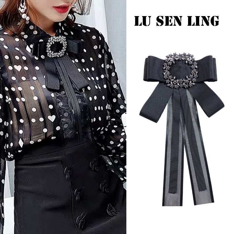 Estilo coreano de moda nueva cinta decorativa pajarita mujer negro estilo Chanel francés diseño arco broche Accesorios