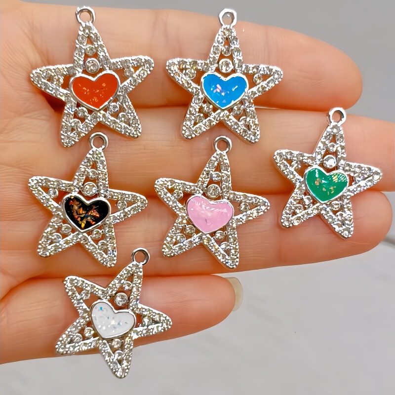 Fashionable 6-Color Five-Pointed Star Uv Color-Preserving Pendant DIY Handmade Necklace Earrings Clavicle Chain Keychain Alloy Accessories