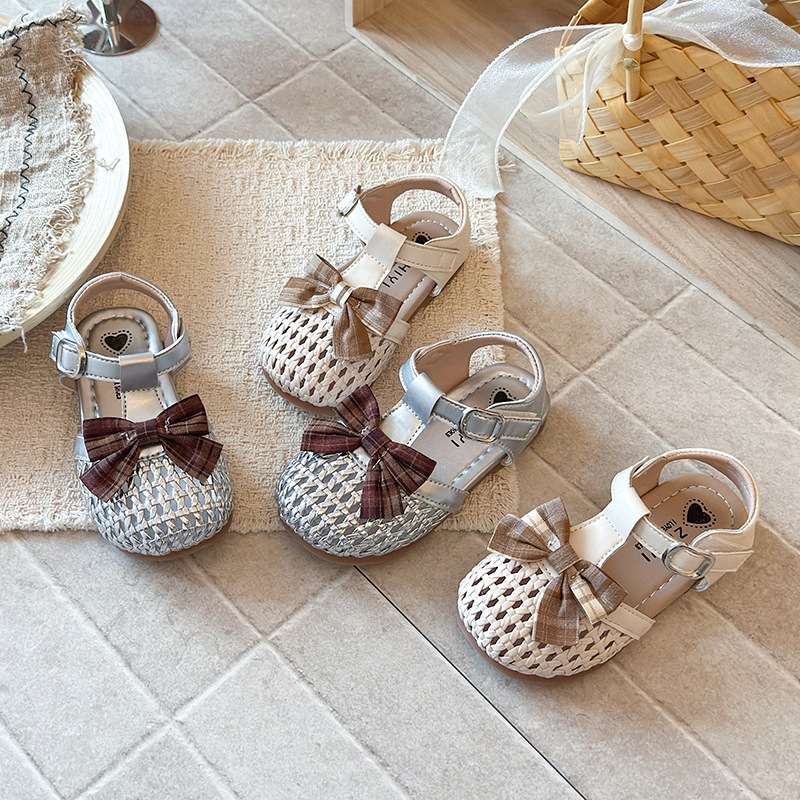 Korean Style Bow Tie Baby Sandals Closed Toe Soft Soled Toddler Beach Shoes Princess Fashionable Sandals For Kids_voghion.com