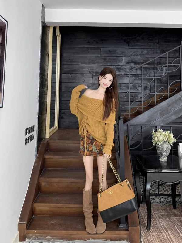 美拉德复古咖色针织衫女秋季2025新款休闲宽松显瘦抽绳气质上衣潮|undefined