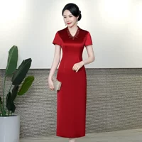 Летний новый Cheongsam длинная модифицированная версия уксусной кислоты для поджаривания платье свекрови с короткими рукавами для свекрови
