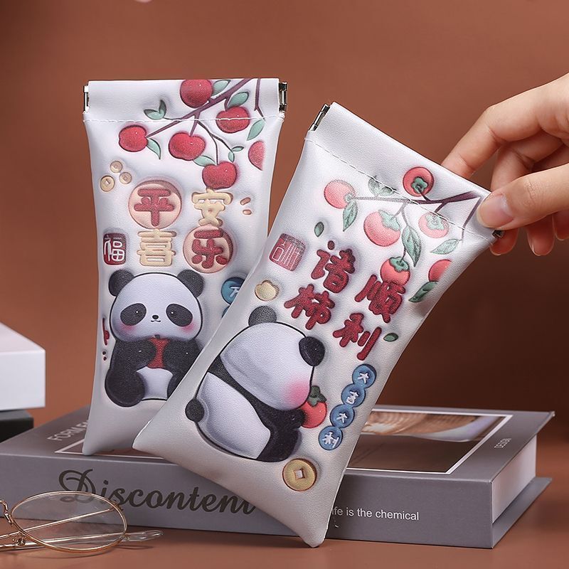 Original Pu Leather Panda Glasses Storage Bag Anti-Pressure Portable Sunglasses Automatic Closing Shrapnel Storage Box
