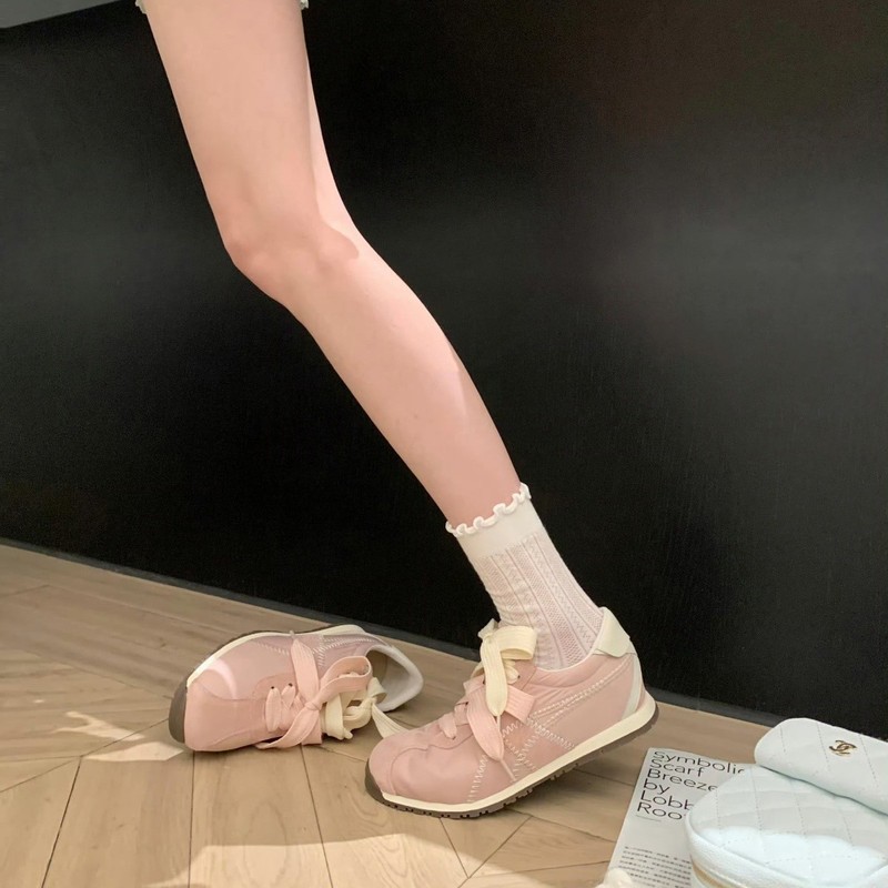 羊皮版~芭蕾风百搭真皮厚底德训鞋女百搭休闲运动板鞋绑带阿甘鞋|undefined