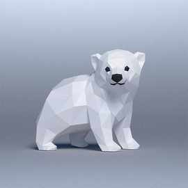 欧美创意3D纸模DIY材料包北极熊宝宝 动物小白熊手工制作纸模材料
