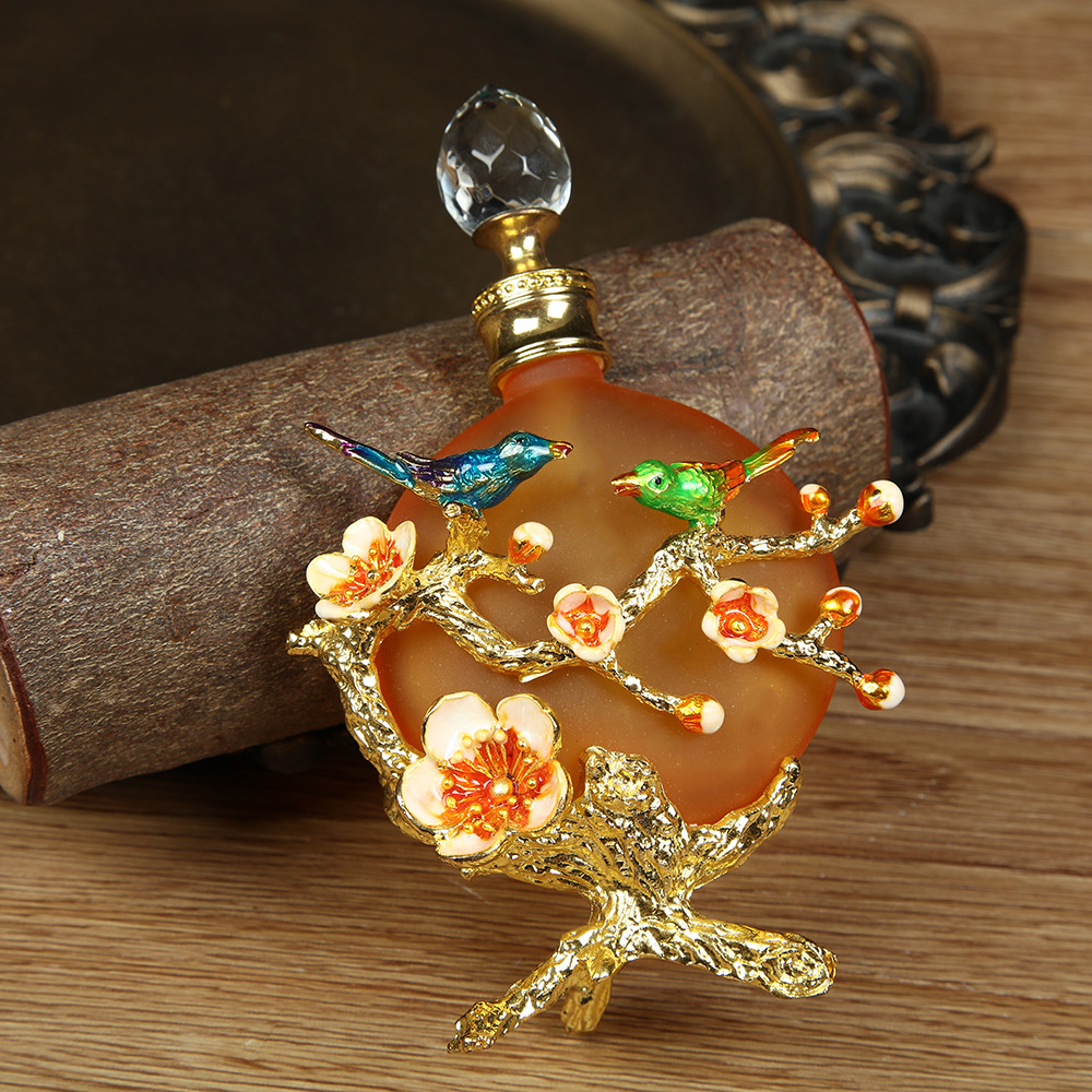 欧式精美钻石蝴蝶珐琅彩香水空装扁瓶古典雅精致精油分装瓶空盒子