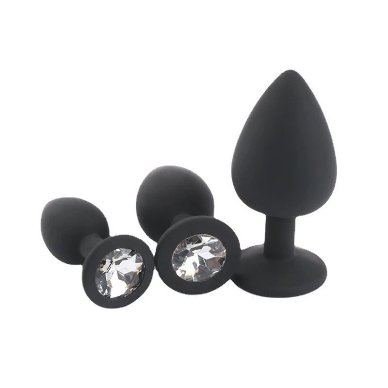 Anal plug silicone, small–large sizes, jeweled base, multiple packaging options