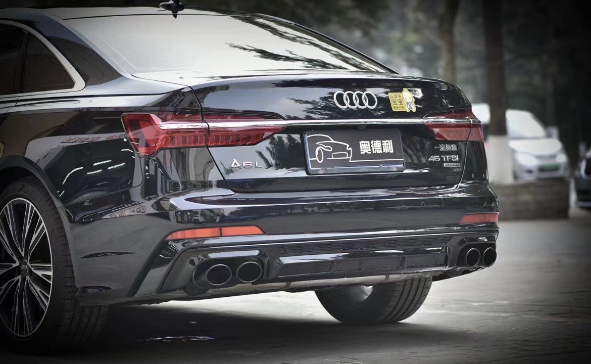 Suitable for 19-25 Audi C8A6 Modified S6 Rear Lip Four-Out Tail Throat Exhaust Rear Surround Black Warrior Kit