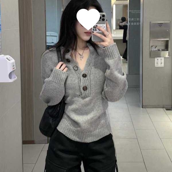 美式辣妹风灰色显瘦百搭打底针织衫修身显白休闲慵懒风长袖上衣|undefined