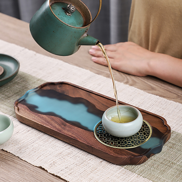 Bandeja de té de resina creativa directa de fábrica ins estilo hogar Luz de lujo norteamericano nogal negro de madera maciza bandeja de té seco
