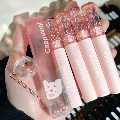 cappuvini bubble lip glaze mirror water gloss glass lip glaze women's lipstick affordable student milk tea color lip gloss