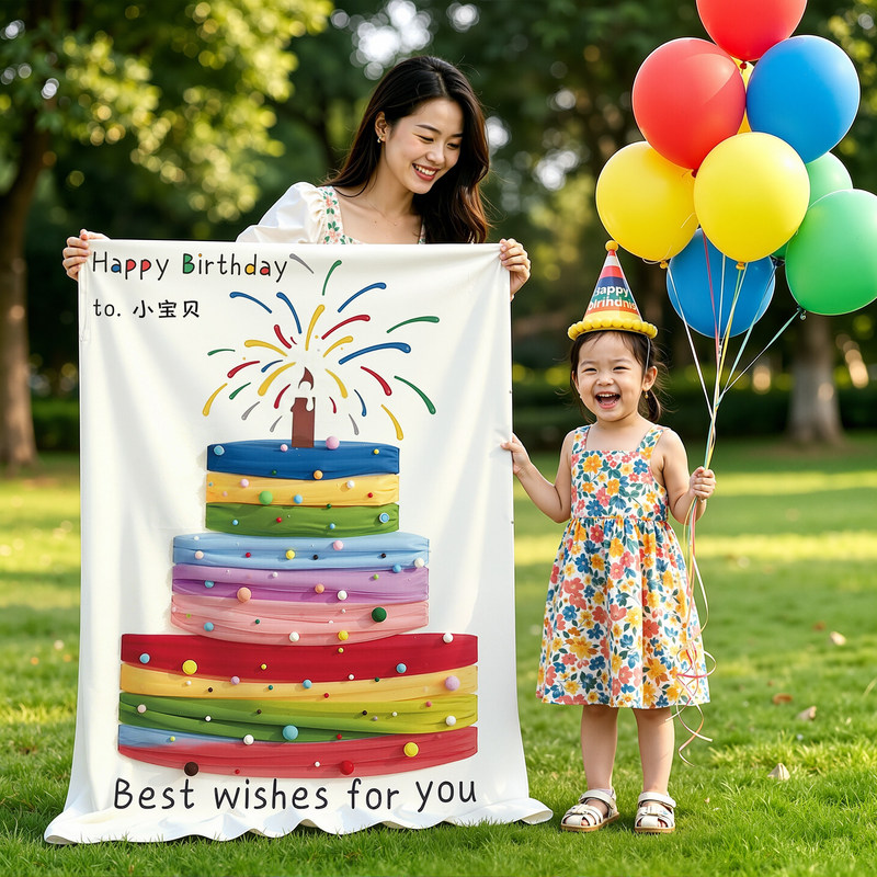 Children's Girl's Mesh Birthday Cake Poster Setup Scene Home Decoration Atmosphere Balloons Hanging Cloth Background Wall Children's Girl's Mesh Birthday Cake Poster Setup Scene Home Decoration Atmosphere Balloons Hanging Cloth Background Wall