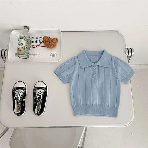Ins Korean version 2025 spring and summer baby infant baby knit top thin summer shirt with collar children's turtleneck sweater