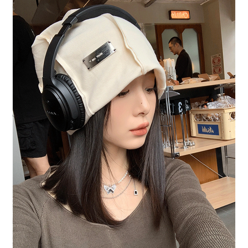 秋冬季新款金属标堆堆帽韩版时尚百搭显脸小帽子女休闲保暖包头帽|undefined