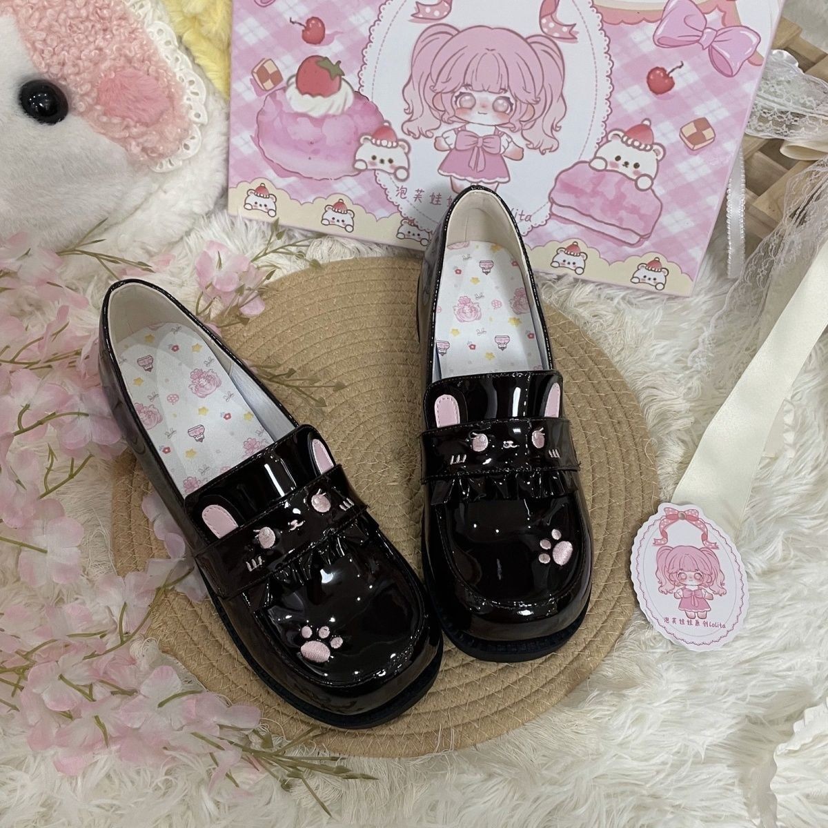 2026 verano japonés zapatos pequeños muffin gatos auriculares cabeza redonda súper suave estudiantes cómodos Lolitajk pequeña piel