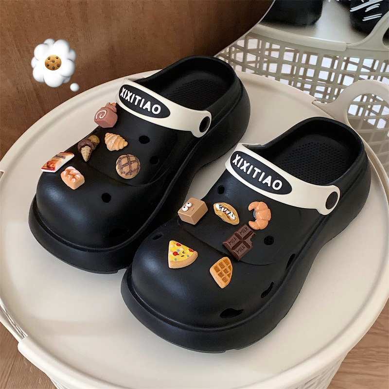 Slim Creative Diy Cute Snack Accessories Hole Shoes Women's Outwear Fashionable Thick Bottom Beach Shoes Summer Sandals