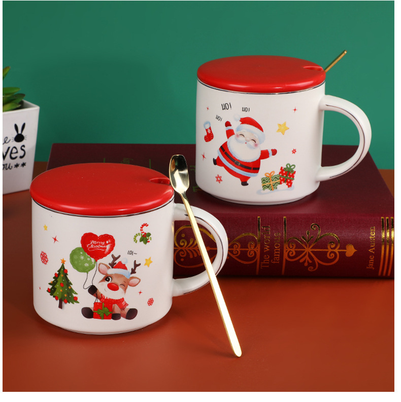 可爱个性圣诞老人陶瓷马克杯 创意个性圣诞节礼品带盖勺子咖啡杯详情14