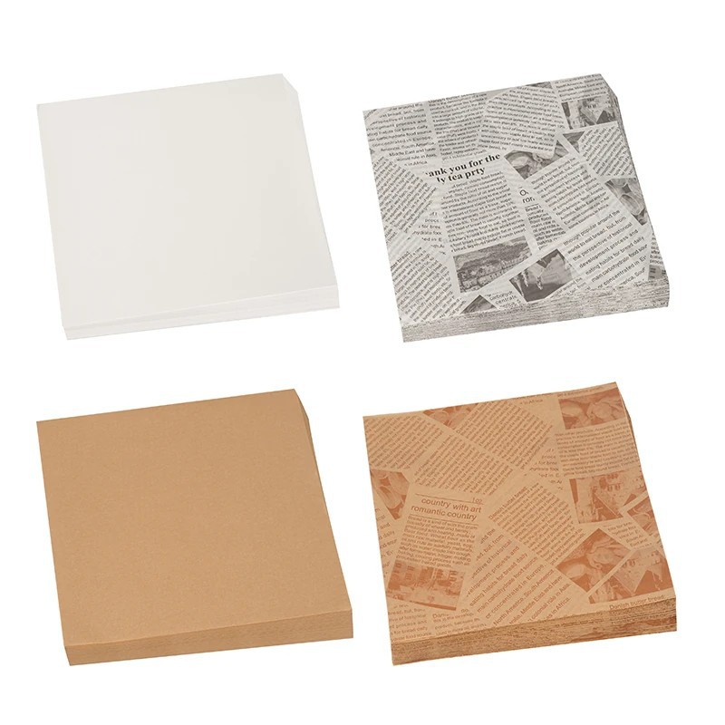 Papel Antigrasa Cuadrado Impreso Pulpa de Madera Cruda Absorbente de Aceite para Sándwiches y Hamburguesas