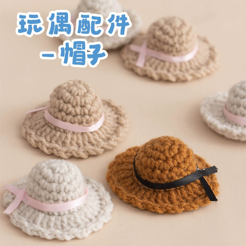 5 см мини-соломенная шляпа для домашних животных, вязаная крючком кукла, головные уборы, аксессуары, витая палочка, кукла, щенок, шерстяная шапка, готовый продукт