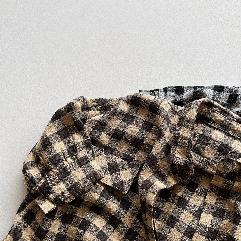 Camisa de algodón y lino a cuadros para niños otoño nuevos niños de estilo coreano personalidad suelta abrigo de longitud media ropa de hombre y mujer moda